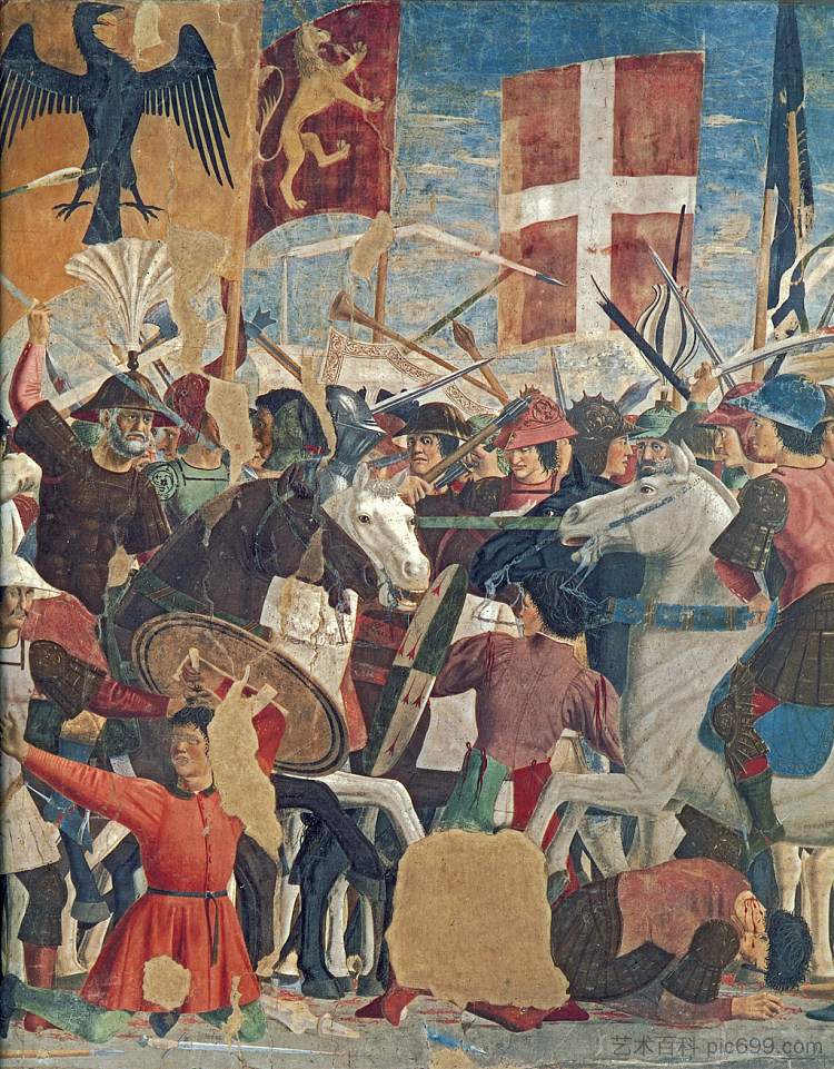 希拉克略和科斯罗伊斯之间的战斗（局部） Battle between Heraclius and Chosroes (detail) (1452 - 1466)，皮耶罗·德拉·弗朗西斯卡