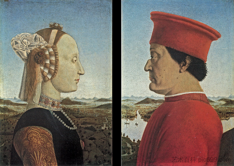 肖像费德里科·达·蒙特费尔特罗和巴蒂斯塔·斯福尔扎 Portraits Federico da Montefeltro and Battista Sforza (1465)，皮耶罗·德拉·弗朗西斯卡