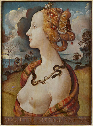 一个女人的肖像，据说是西蒙内塔·韦斯普奇的 Portrait of a Woman, said to be of Simonetta Vespucci (1490)，皮耶罗·迪·科西莫