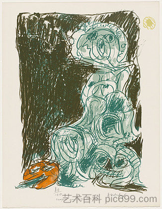 Chance and Its Mother （Le hasard et sa mère） 來自 Pencil on Shell Chance and Its Mother (Le hasard et sa mère) from the portfolio Pencil on Shell (1971)，皮埃尔・阿列钦斯