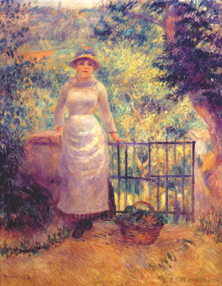 门口的艾琳(花园里的女孩) Aline at the gate (girl in the garden) (1884)，皮耶尔·奥古斯特·雷诺阿