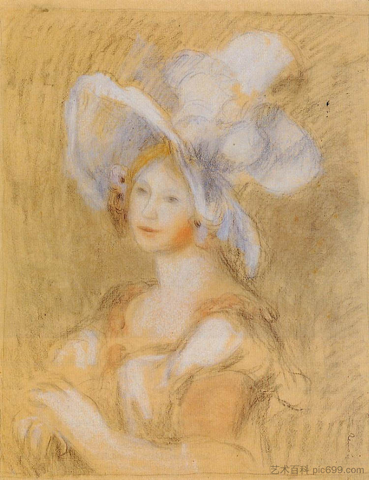 戴白帽子的艾米丽·迪特里 Amelie Dieterie in a White Hat (c.1894),皮耶尔·奥古斯特·雷诺阿