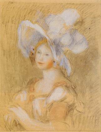 戴白帽子的艾米丽·迪特里 Amelie Dieterie in a White Hat (c.1894)，皮耶尔·奥古斯特·雷诺阿