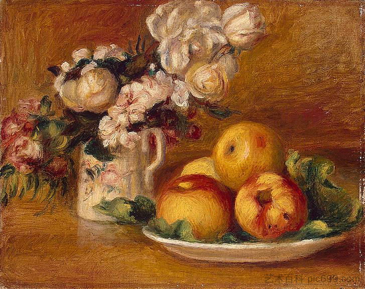 苹果和花 Apples and Flowers (c.1895 - 1896)，皮耶尔·奥古斯特·雷诺阿