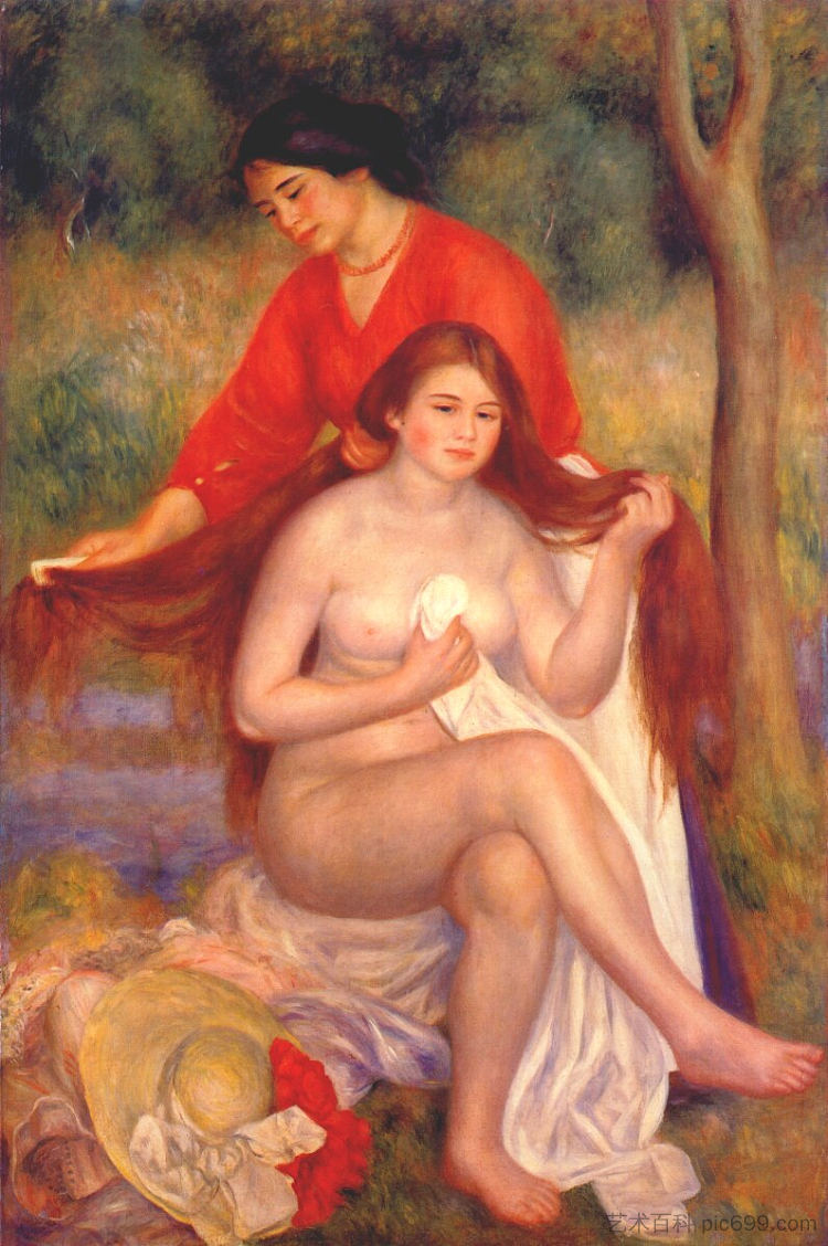 沐浴者和女仆(《厕所》) Bather and maid (The Toilet) (c.1900)，皮耶尔·奥古斯特·雷诺阿