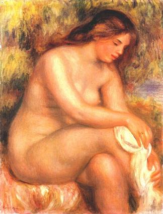 沐浴者在擦腿 Bather drying her leg (c.1910)，皮耶尔·奥古斯特·雷诺阿