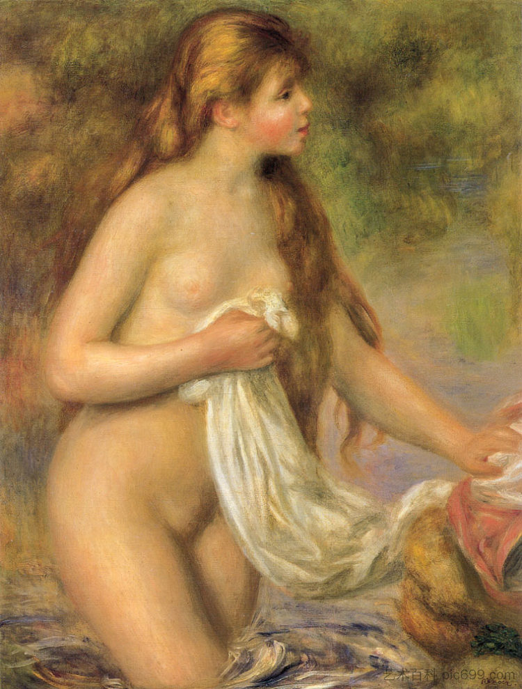 长发浴者 Bather with Long Hair (c.1895)，皮耶尔·奥古斯特·雷诺阿