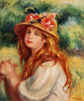 戴草帽的金发女郎(坐着的女孩) Blond in a Straw Hat(Seated Girl)，皮耶尔·奥古斯特·雷诺阿