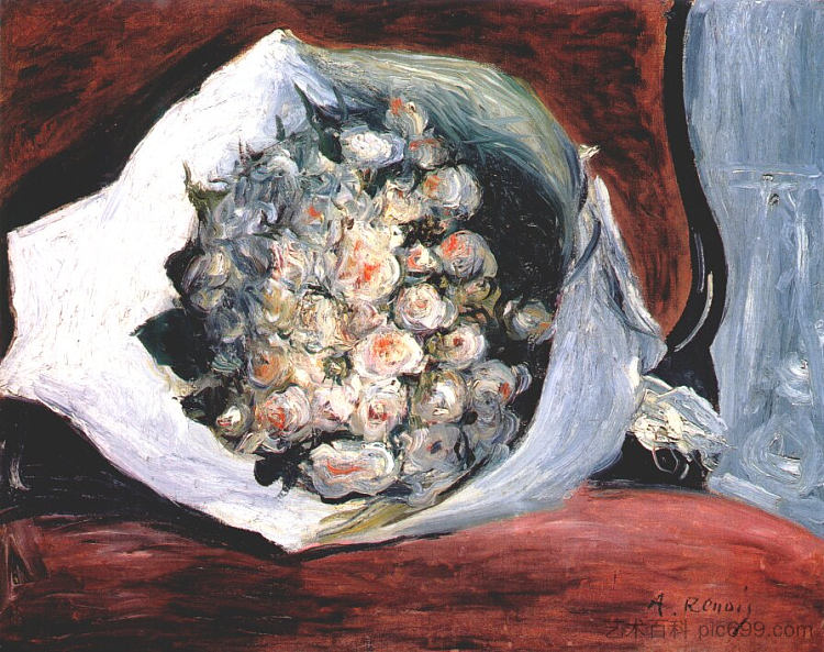 剧院盒子里的花束 Bouquet in a theater box (c.1871),皮耶尔·奥古斯特·雷诺阿