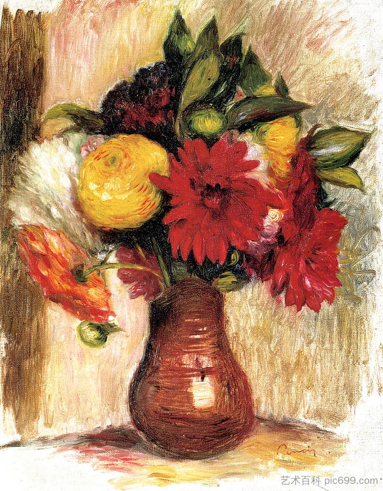 陶罐里的一束花 Bouquet of Flowers in an Earthenware Pitcher,皮耶尔·奥古斯特·雷诺阿