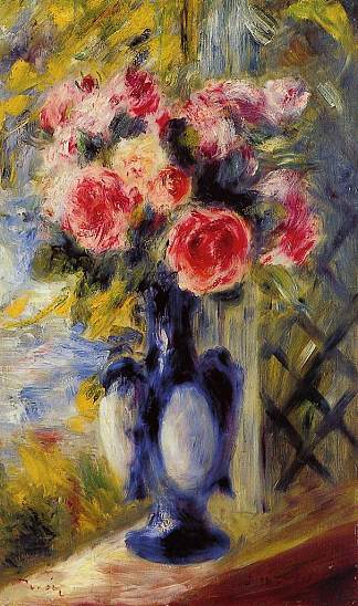 蓝色花瓶里的一束玫瑰 Bouquet of Roses in a Blue Vase (1892)，皮耶尔·奥古斯特·雷诺阿