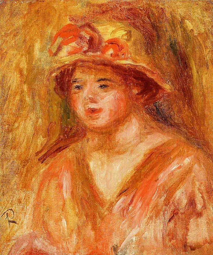 戴草帽的少女半身像 Bust of a Young Girl in a Straw Hat (1917)，皮耶尔·奥古斯特·雷诺阿