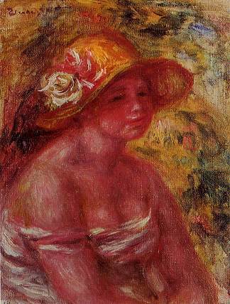 戴草帽的少女半身像 Bust of a Young Girl Wearing a Straw Hat (1917)，皮耶尔·奥古斯特·雷诺阿