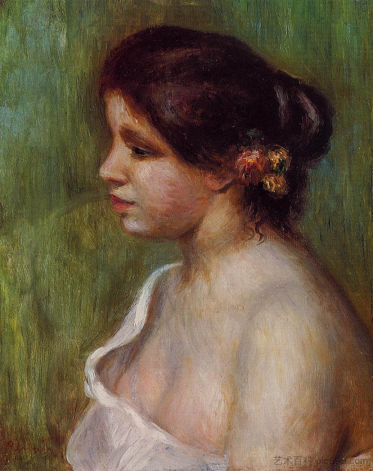 戴着花耳朵的年轻女子半身像 Bust of a Young Woman with Flowered Ear (1898),皮耶尔·奥古斯特·雷诺阿