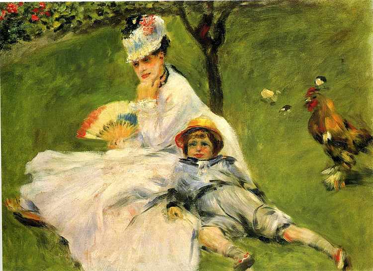 卡米尔·莫奈和她的儿子让在阿让特伊的花园里 Camille Monet and Her Son Jean in the Garden at Argenteuil (1874),皮耶尔·奥古斯特·雷诺阿