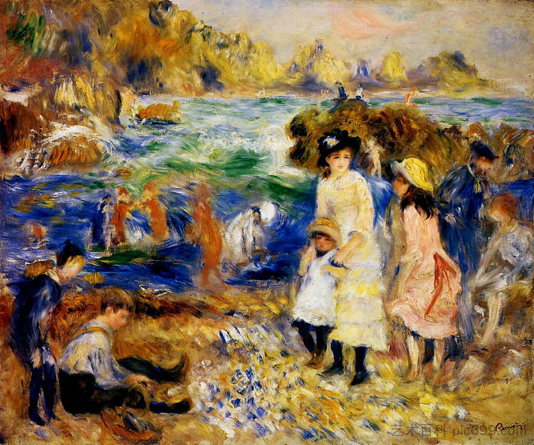 根西岛海边的儿童 Children by the Sea in Guernsey (1883),皮耶尔·奥古斯特·雷诺阿