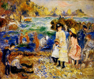 根西岛海边的儿童 Children by the Sea in Guernsey (1883)，皮耶尔·奥古斯特·雷诺阿
