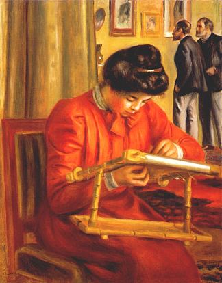 Christine Lerolle绣花 Christine Lerolle Embroidering (1897)，皮耶尔·奥古斯特·雷诺阿