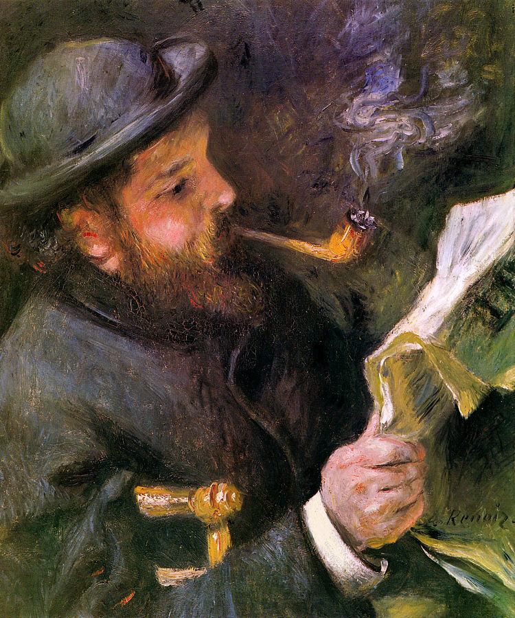 克劳德·莫奈阅读 Claude Monet Reading (1872)，皮耶尔·奥古斯特·雷诺阿