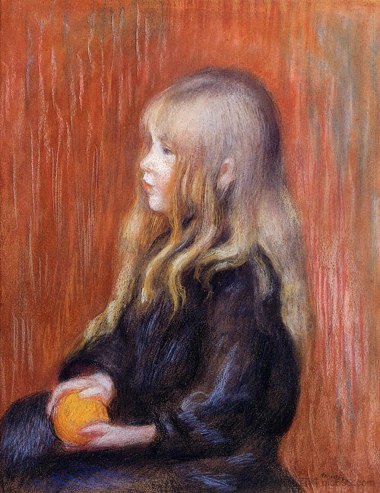 可可拿着橙子 Coco Holding a Orange (1904)，皮耶尔·奥古斯特·雷诺阿