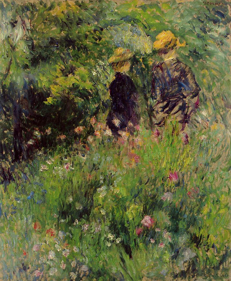 玫瑰园里的对话 Conversation in a Rose Garden (1876)，皮耶尔·奥古斯特·雷诺阿