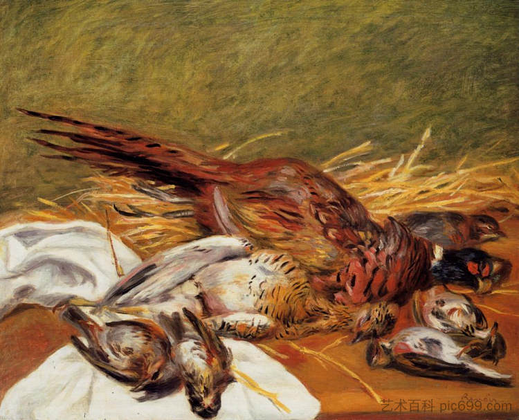 雉鸡,沙发和画眉 Faisans, Canapetiere et grives (1902),皮耶尔·奥古斯特·雷诺阿