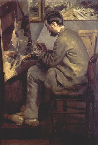 弗雷德里克·巴齐耶画苍鹭（弗雷德里克·巴齐耶在他的画架上） Frederic Bazille Painting The Heron (Frederic Bazille at his Easel) (1867)，皮耶尔·奥古斯特·雷诺阿