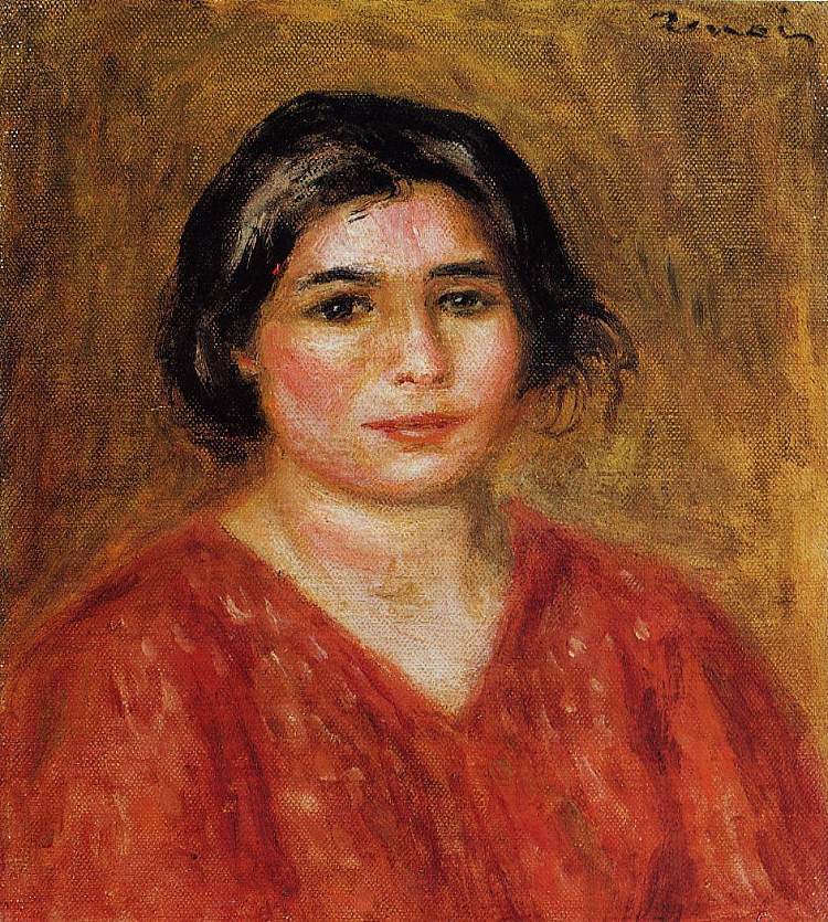 穿红衬衫的加布里埃尔 Gabrielle in a Red Blouse (1913)，皮耶尔·奥古斯特·雷诺阿