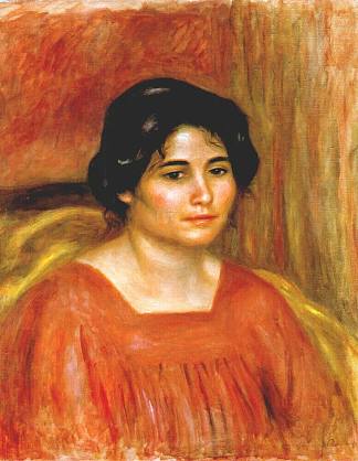 穿红衬衫的加布里埃尔 Gabrielle in a red blouse (c.1910)，皮耶尔·奥古斯特·雷诺阿