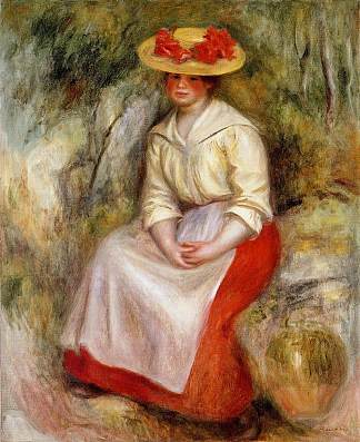 戴草帽的加布里埃尔 Gabrielle in a Straw Hat (1900)，皮耶尔·奥古斯特·雷诺阿