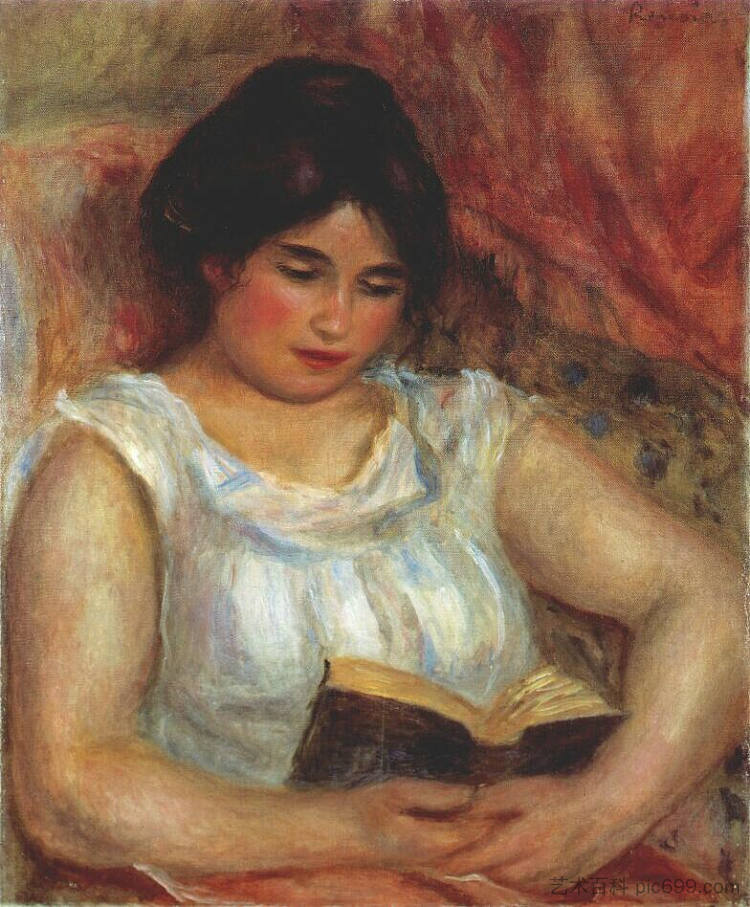 加布里埃尔阅读 Gabrielle reading (1906),皮耶尔·奥古斯特·雷诺阿