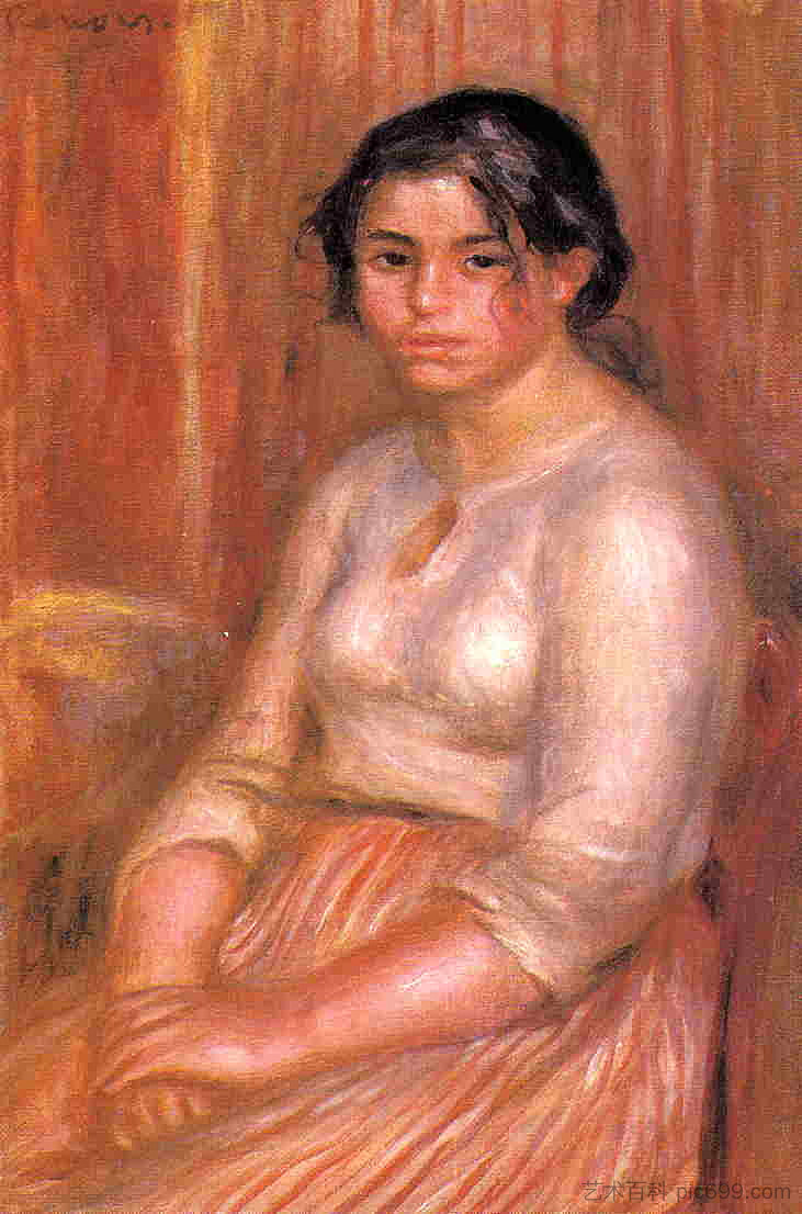 加布里埃尔坐在 Gabrielle Seated (c.1895),皮耶尔·奥古斯特·雷诺阿