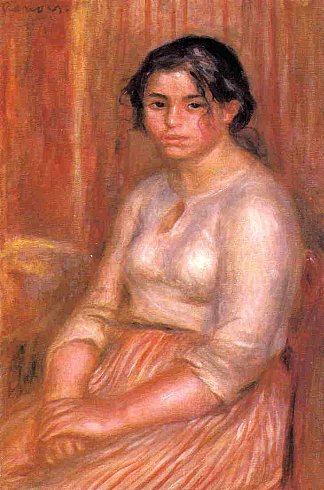 加布里埃尔坐在 Gabrielle Seated (c.1895)，皮耶尔·奥古斯特·雷诺阿