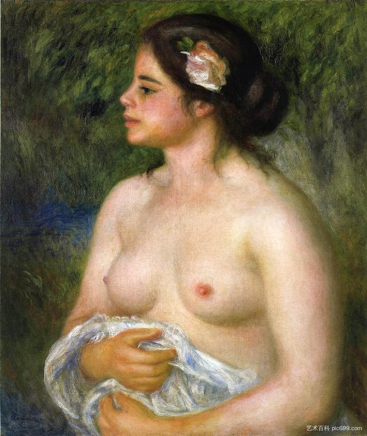 加布里埃尔与玫瑰(《西西里女人》) Gabrielle with a Rose (The Sicilian Woman) (c.1899)，皮耶尔·奥古斯特·雷诺阿