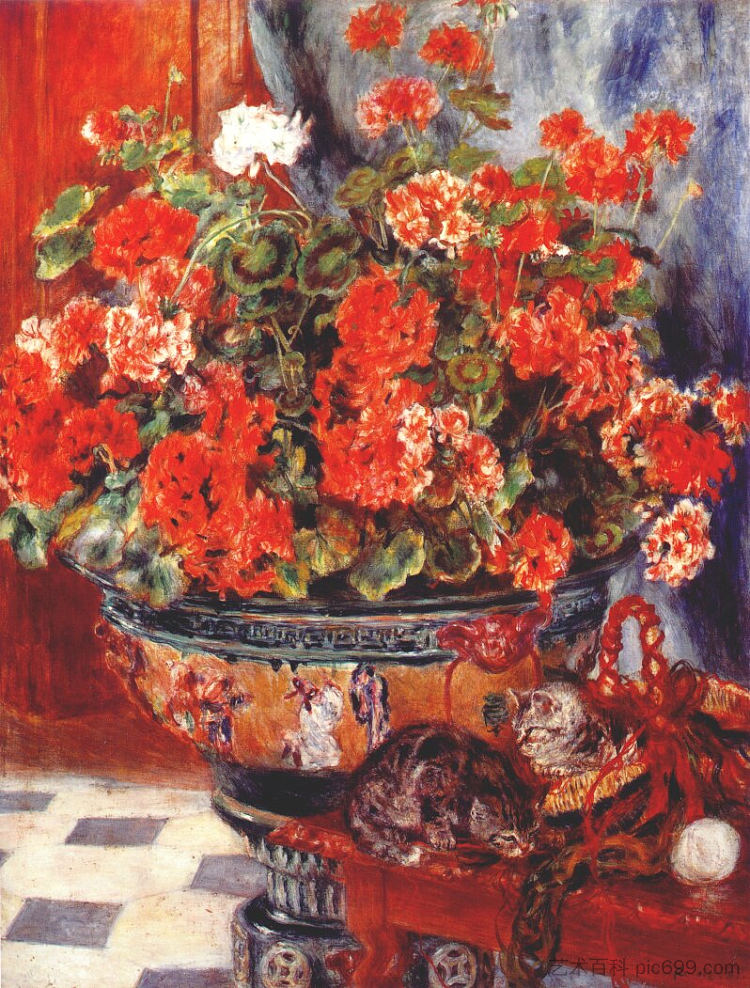 天竺葵和猫 Geraniums and Cats (1881)，皮耶尔·奥古斯特·雷诺阿