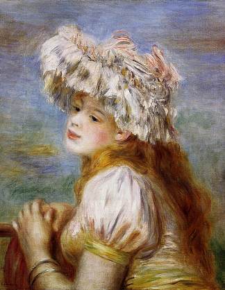 戴蕾丝帽子的女孩 Girl in a Lace Hat (1891)，皮耶尔·奥古斯特·雷诺阿