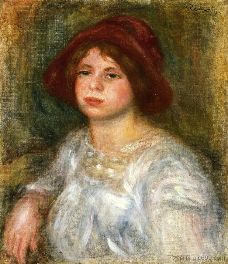 戴红帽子的女孩 Girl in a Red Hat (1913)，皮耶尔·奥古斯特·雷诺阿