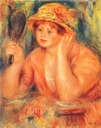 看着镜子的女孩 Girl looking into a mirror (c.1912)，皮耶尔·奥古斯特·雷诺阿