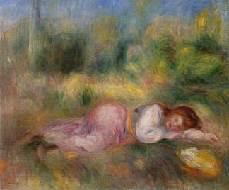 女孩躺在草地上 Girl Streched out on the Grass (1890)，皮耶尔·奥古斯特·雷诺阿