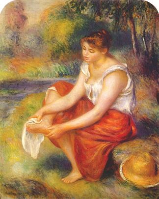 女孩在擦脚 Girl wiping her feet (c.1890)，皮耶尔·奥古斯特·雷诺阿