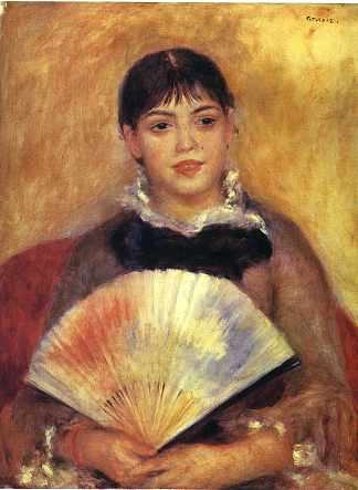 拿扇子的女孩（阿方辛·福尔奈斯） Girl with a Fan ( Alphonsine Fournaise) (1880)，皮耶尔·奥古斯特·雷诺阿