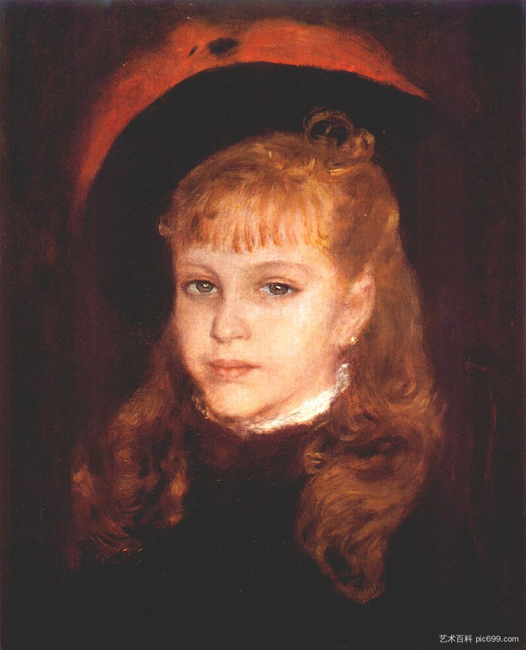 有粉红色羽毛的女孩 Girl with a pink feather (1876)，皮耶尔·奥古斯特·雷诺阿