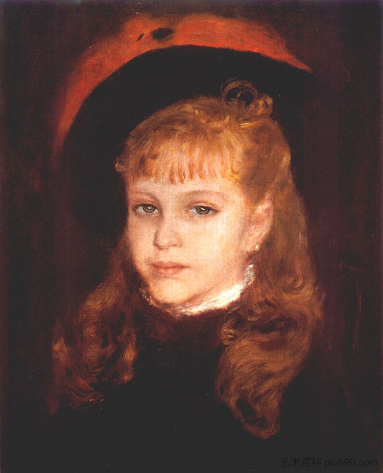 有粉红色羽毛的女孩 Girl with a pink feather (1876)，皮耶尔·奥古斯特·雷诺阿