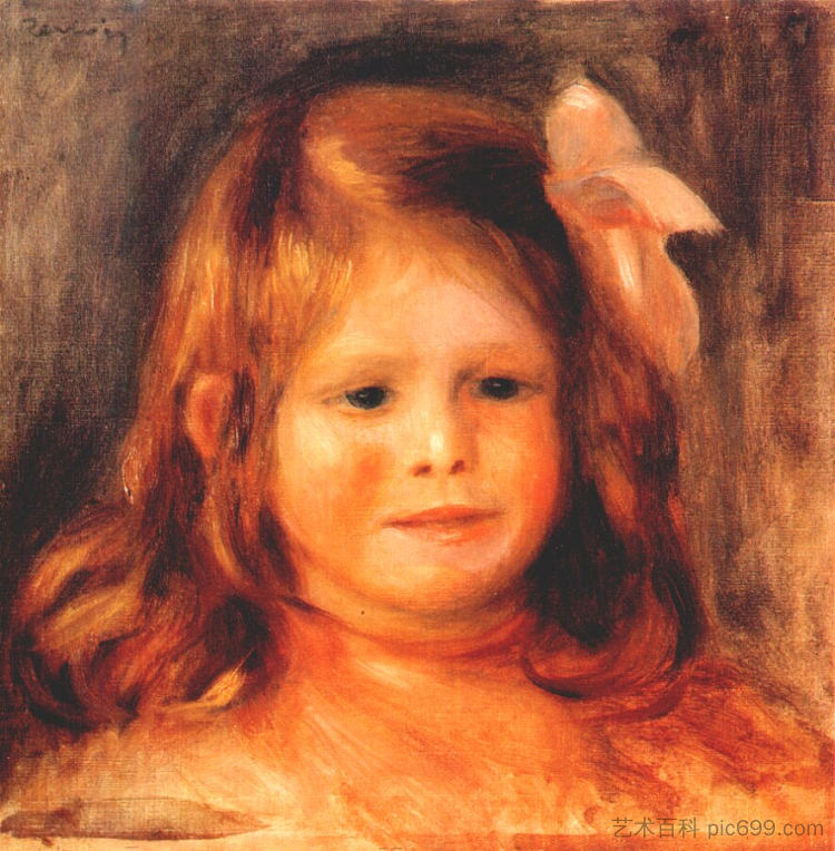 系着粉色丝带的女孩 Girl with a pink ribbon,皮耶尔·奥古斯特·雷诺阿
