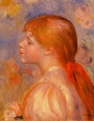 戴红发带的女孩 Girl with a Red Hair Ribbon (1891)，皮耶尔·奥古斯特·雷诺阿