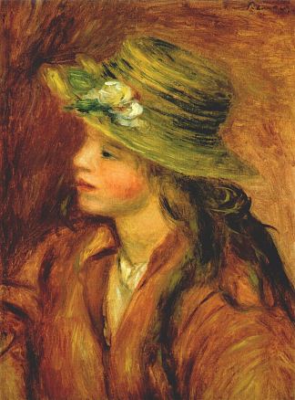 戴草帽的女孩 Girl with a straw hat (c.1908)，皮耶尔·奥古斯特·雷诺阿