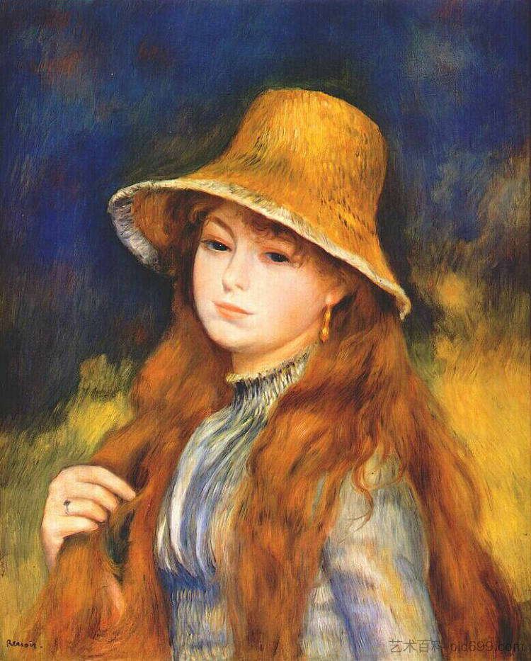 戴草帽的女孩 Girl with a straw hat (c.1884),皮耶尔·奥古斯特·雷诺阿