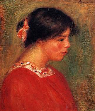 红衣女人的头 Head of a Woman in Red (c.1909)，皮耶尔·奥古斯特·雷诺阿