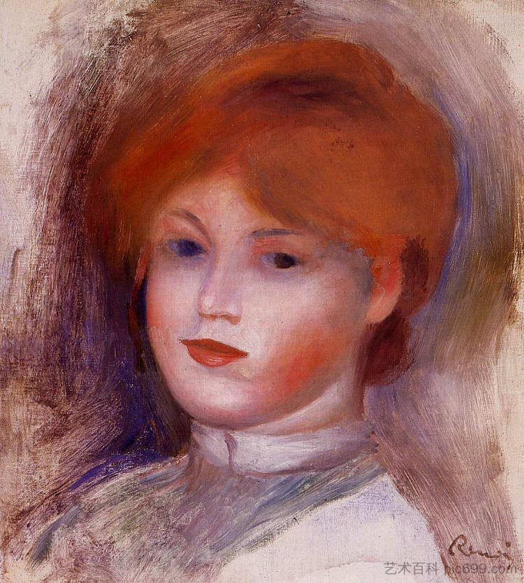 一个年轻女人的头 Head of a Young Woman (c.1892 - 1893)，皮耶尔·奥古斯特·雷诺阿