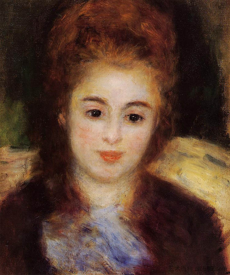 戴着蓝色围巾的年轻女子的头(亨里奥夫人) Head of a Young Woman Wearing a Blue Scarf (Madame Henriot) (1876),皮耶尔·奥古斯特·雷诺阿